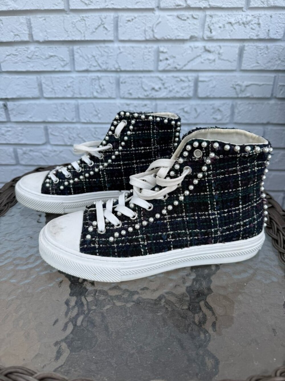 Stuart Weitzman Tweed Pearl High-Top Sneakers Size 39 (US 8.5)